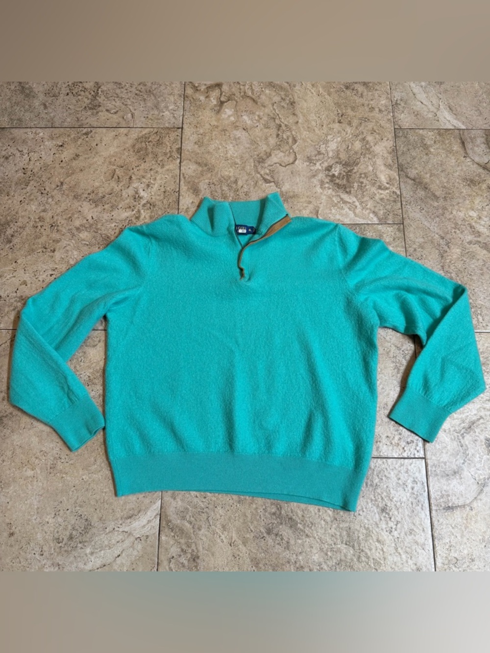 Polo Golf Ralph Lauren Women’s 100% Wool 1/4 Zip Sweater XL Teal Green Pullover